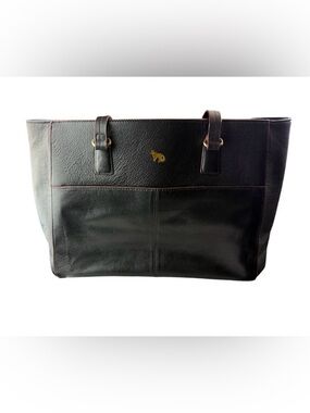 Black Leather Tote Bag with Gold Accent